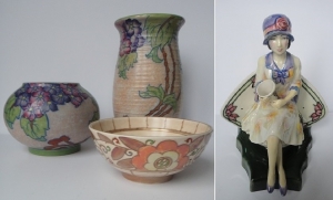 Charlotte Rhead pottery and Staffordshire pottery figure of Charlotte Rhead